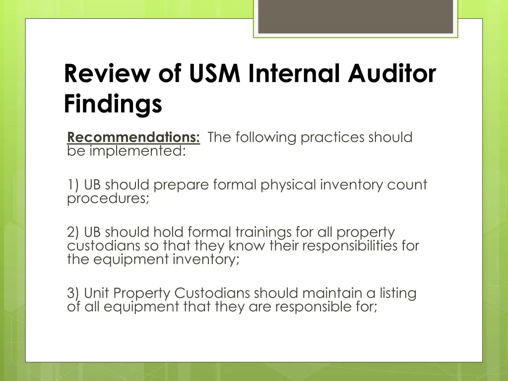 review of usm internal auditor findings 1