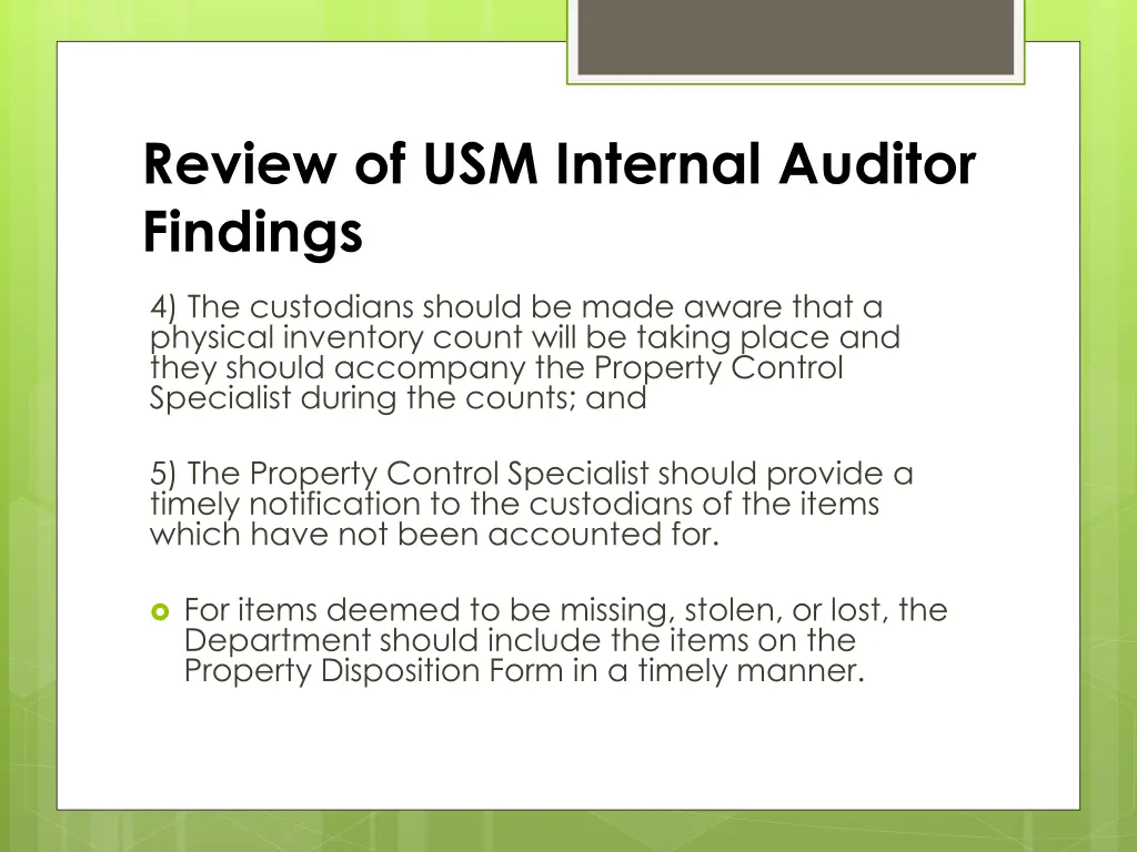 review of usm internal auditor findings 2