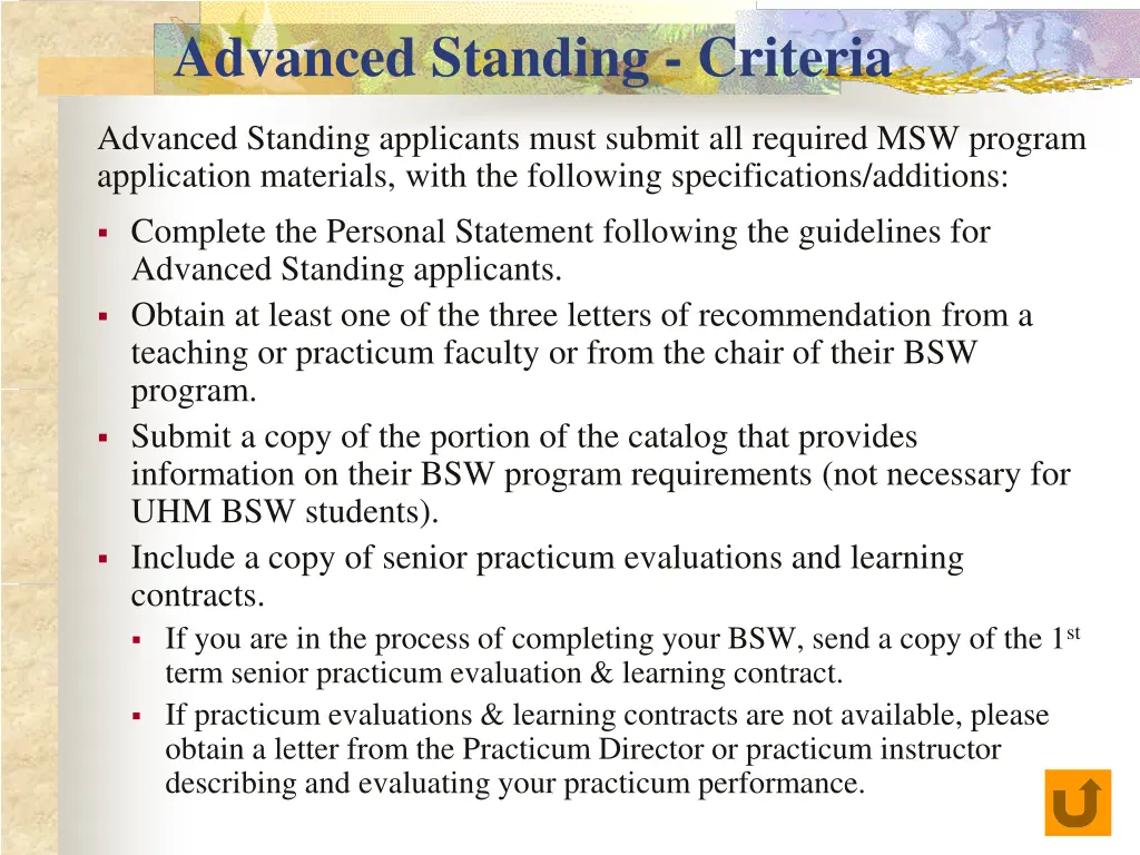 advanced standing criteria