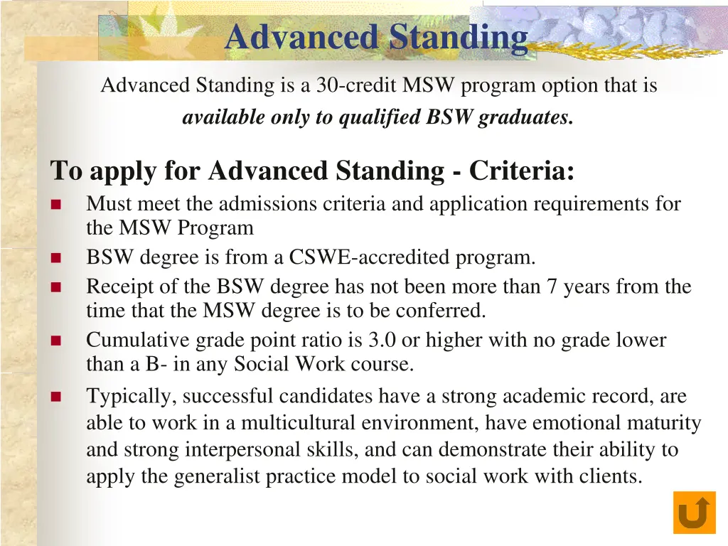 advanced standing