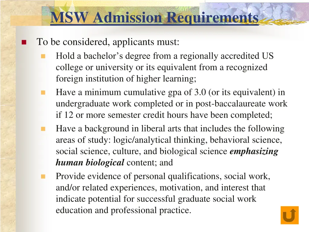 msw admission requirements