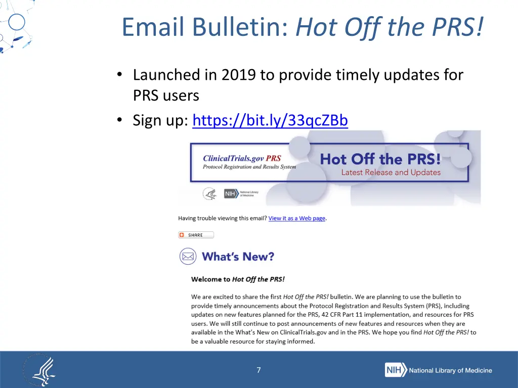 email bulletin hot off the prs