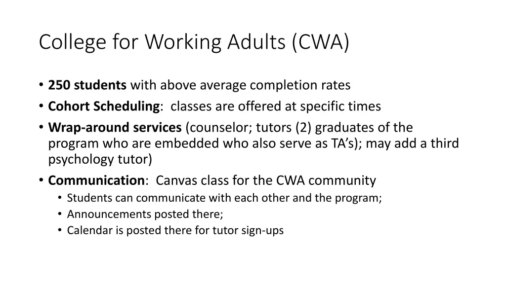 college for working adults cwa