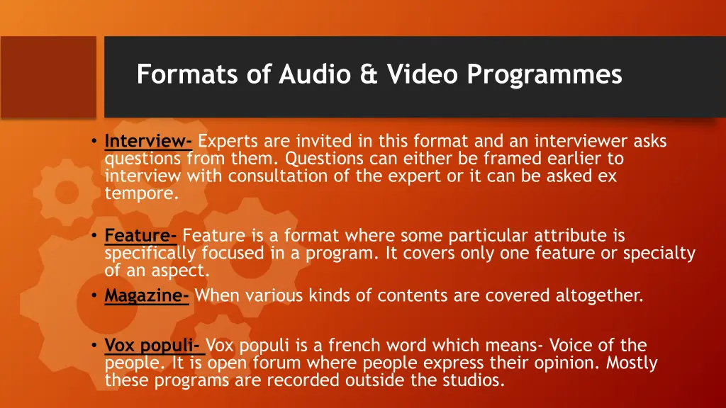 formats of audio video programmes 1