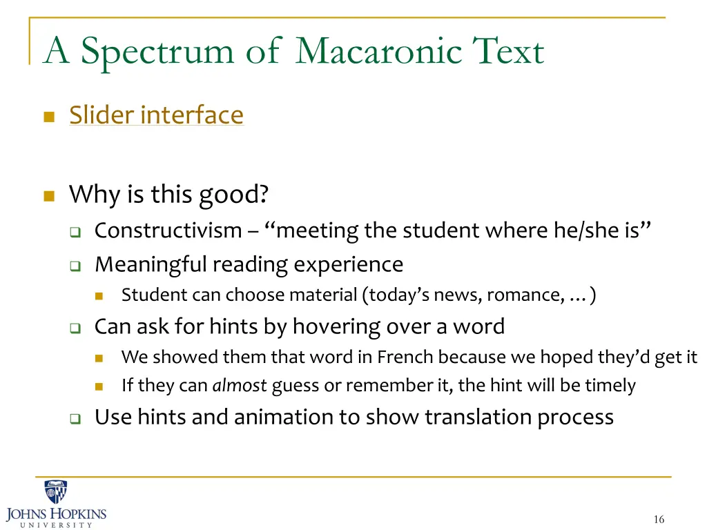 a spectrum of macaronic text