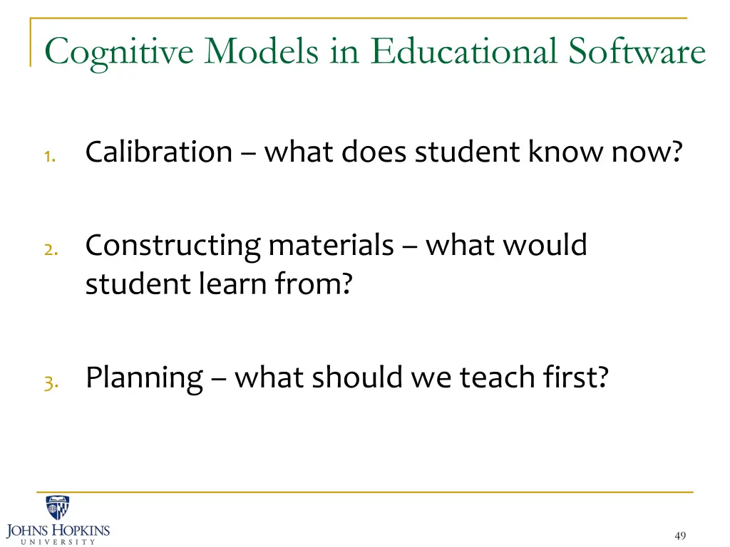 cognitive models in educational software