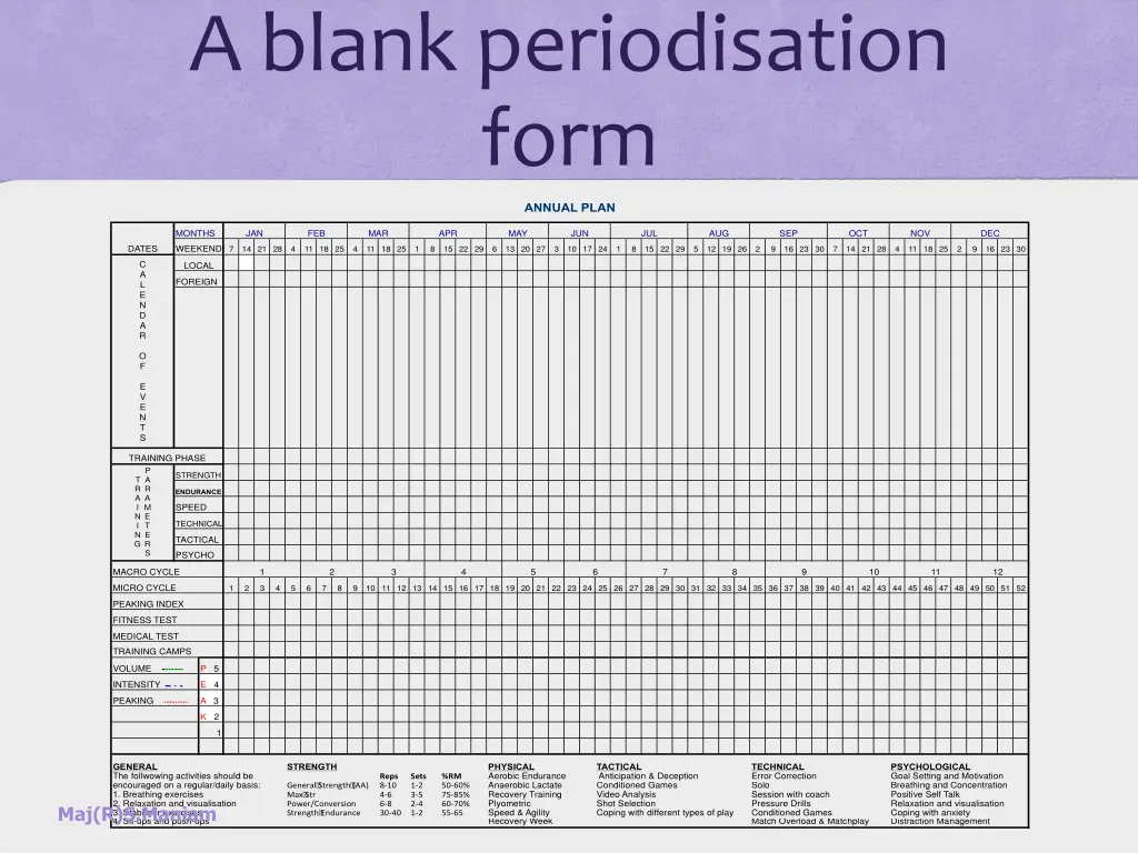 a blank periodisation form