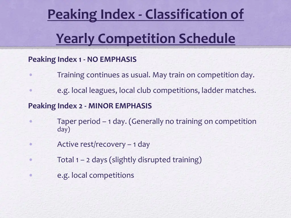 peaking index classification of