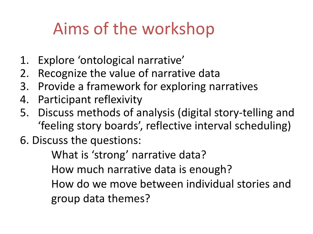 aims of the workshop