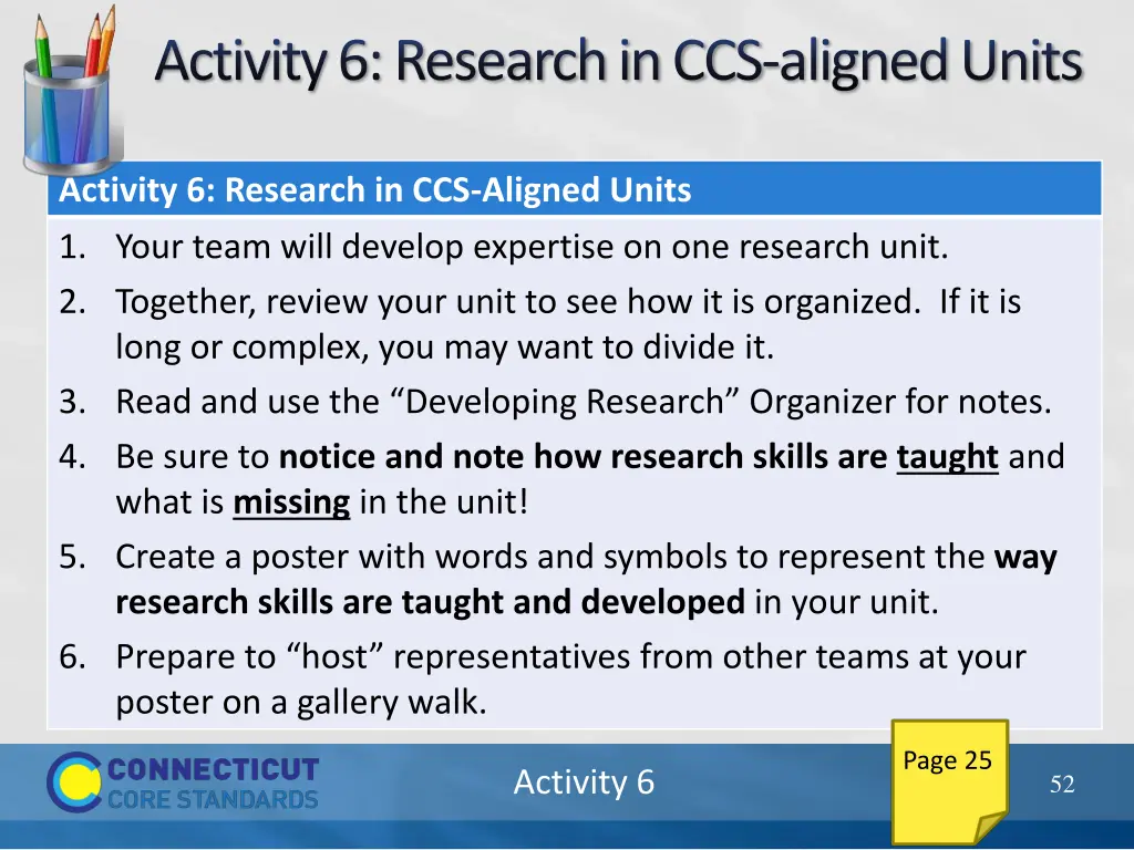 activity 6 research in ccs aligned units