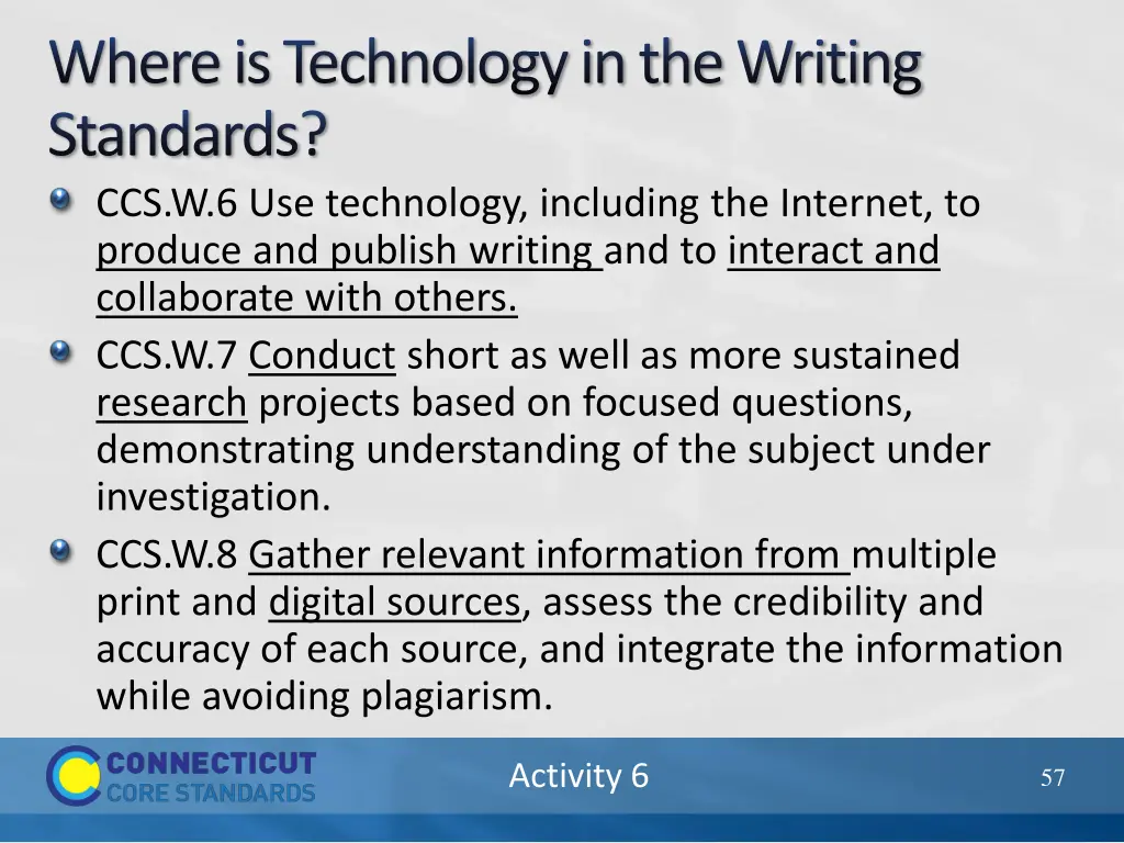 where is technology in the writing standards