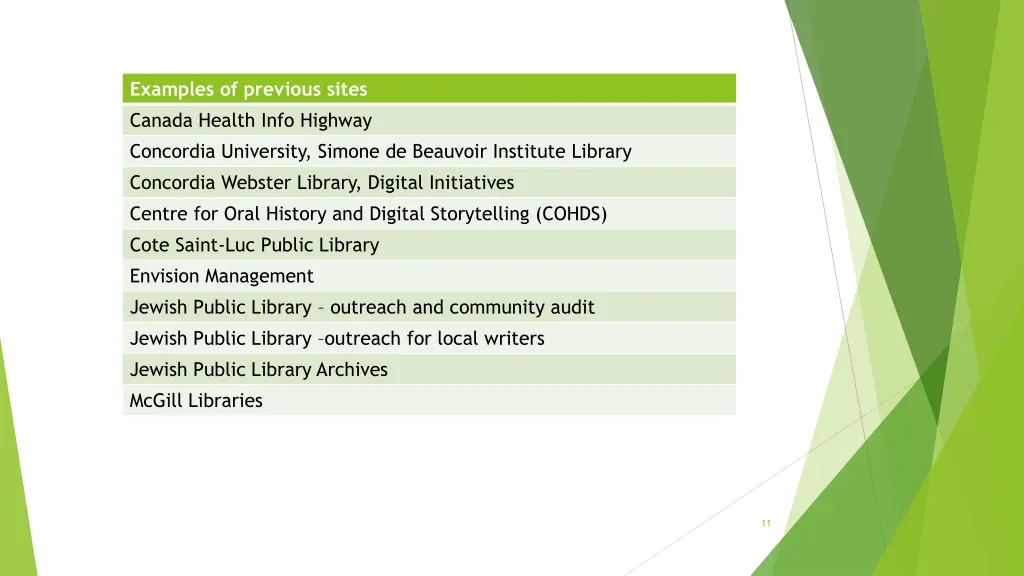 examples of previous sites canada health info
