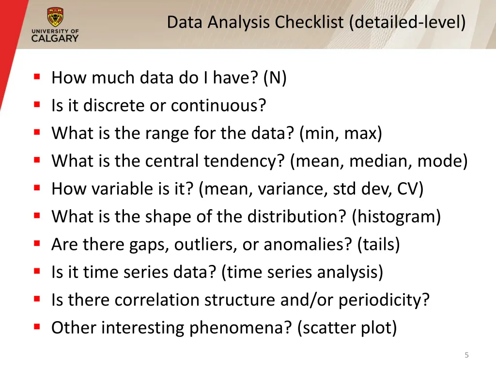 data analysis checklist detailed level
