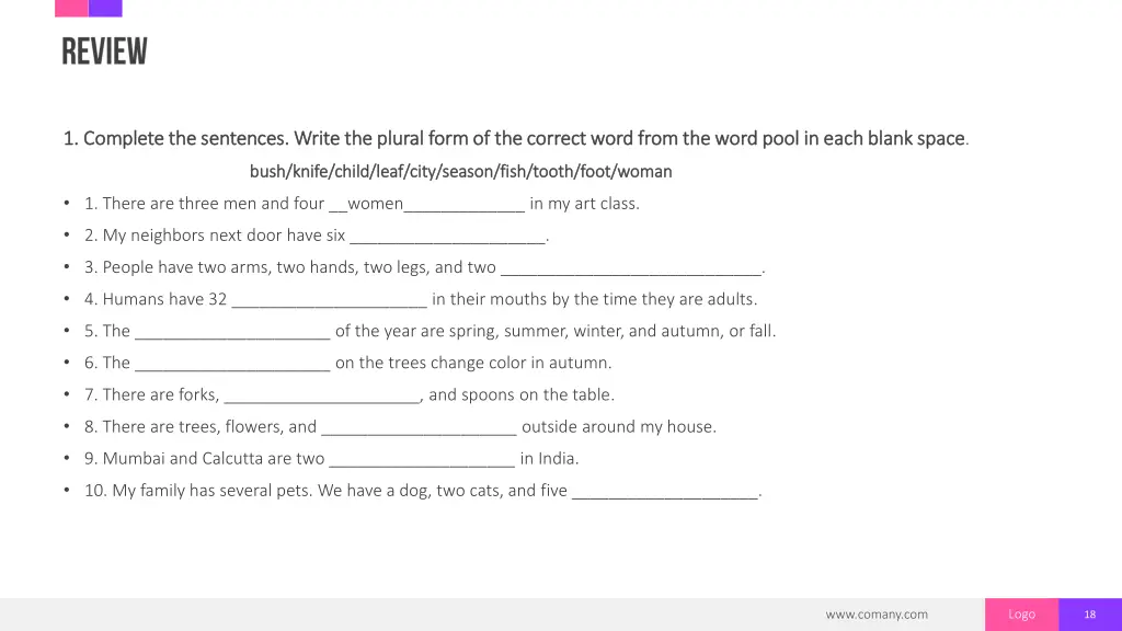 1 complete 1 complete the sentences write