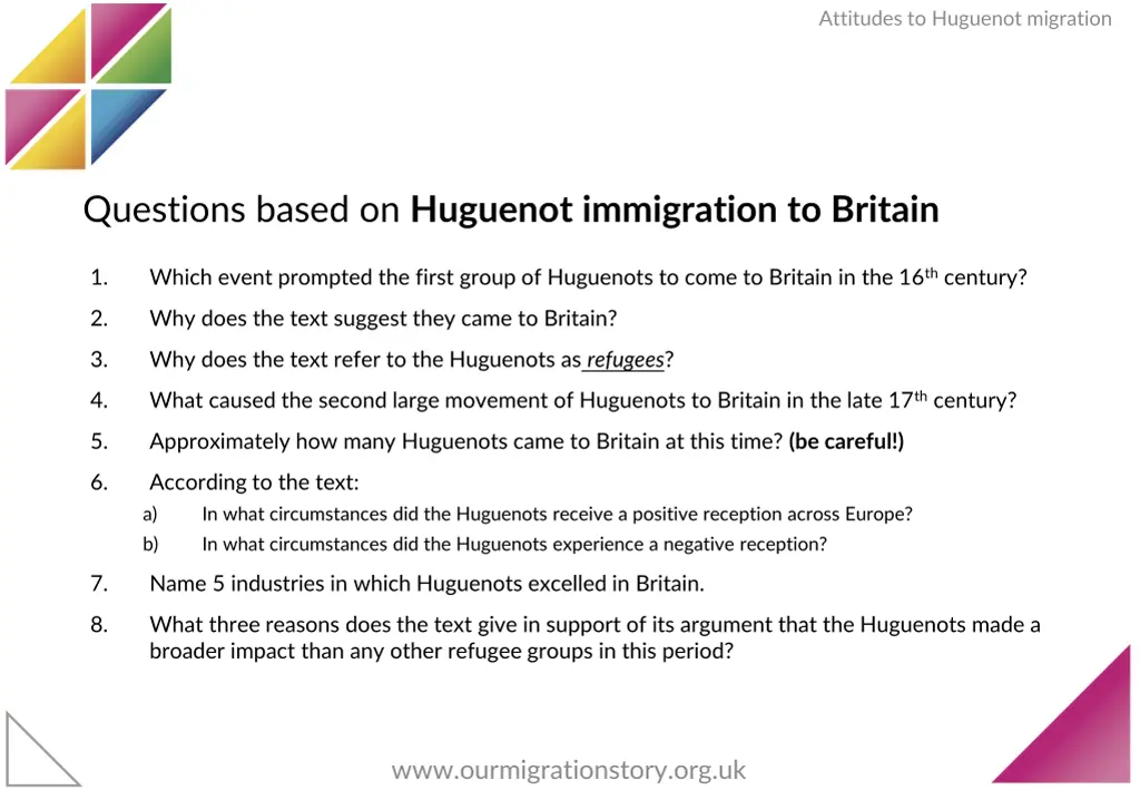 attitudes to huguenot migration 1