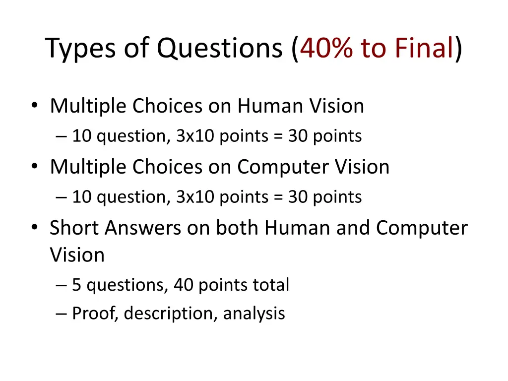 types of questions 40 to final