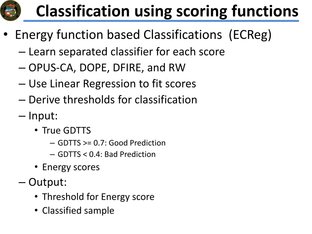 classification using scoring functions energy