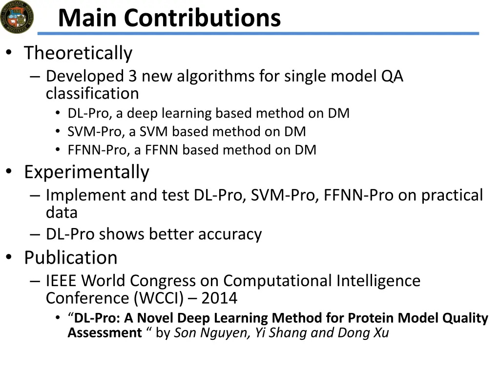 main contributions theoretically developed