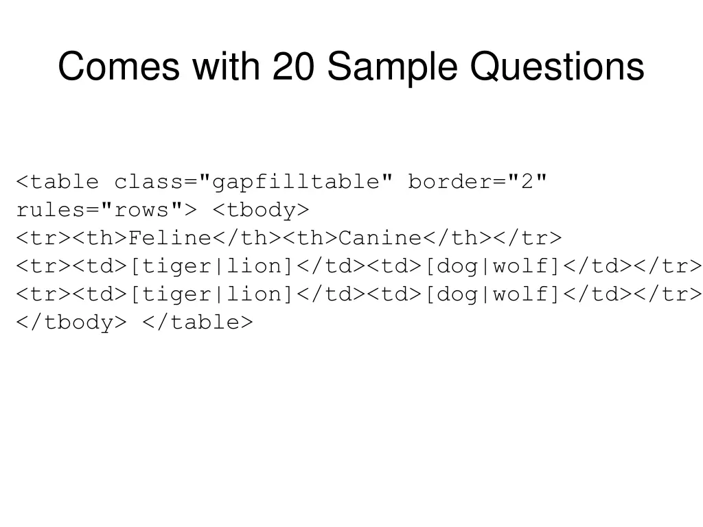 comes with 20 sample questions