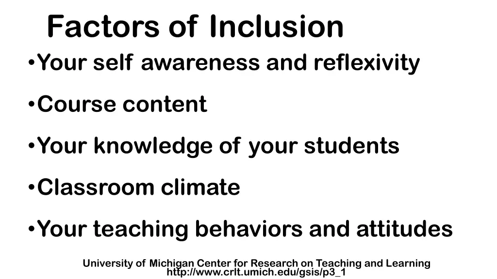 factors of inclusion your self awareness