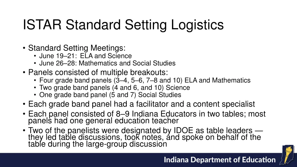 istar standard setting logistics