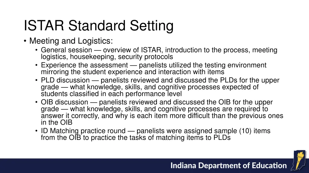 istar standard setting meeting and logistics