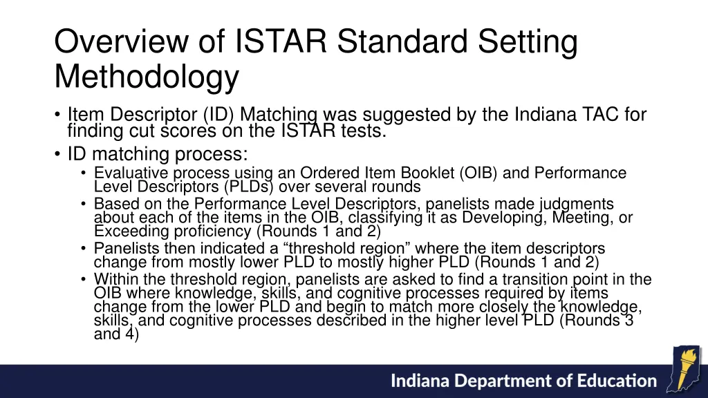 overview of istar standard setting methodology