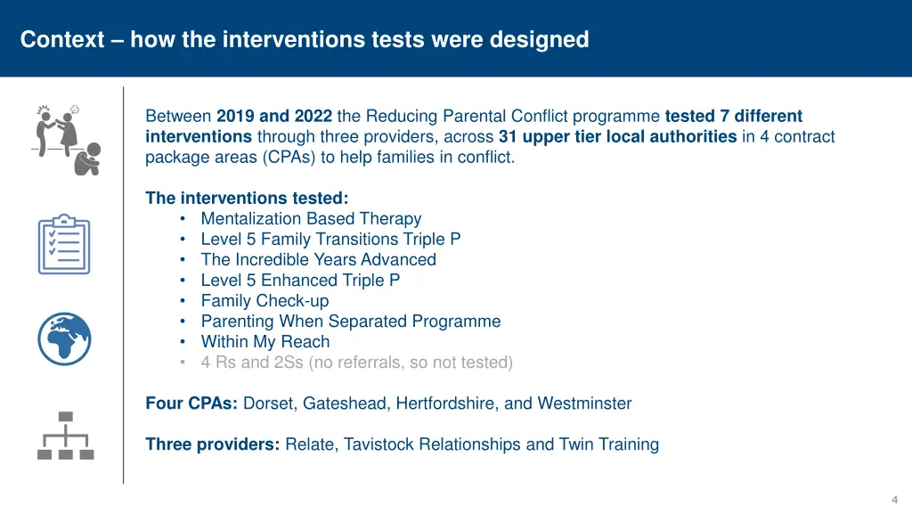 context how the interventions tests were designed