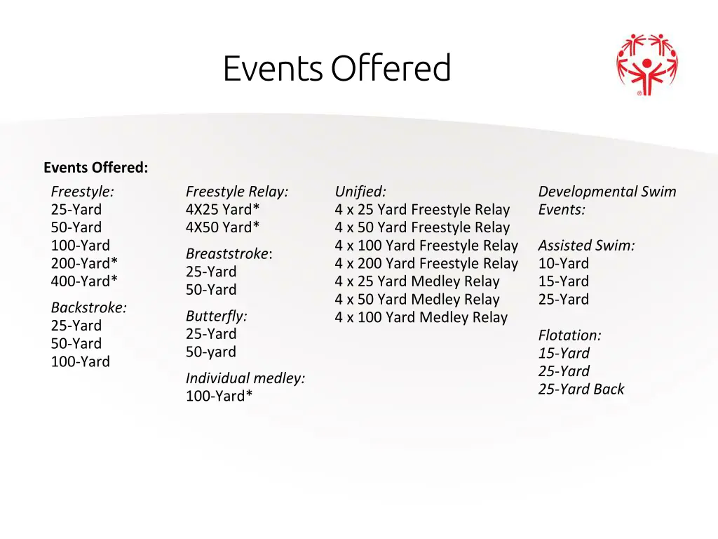 events offered