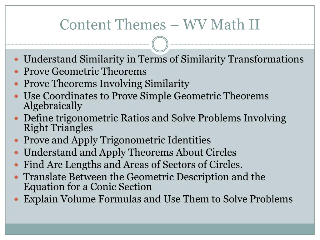 content themes wv math ii