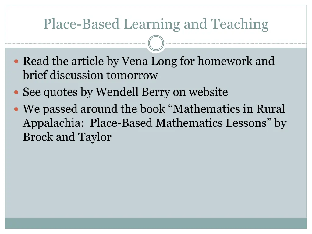 place based learning and teaching