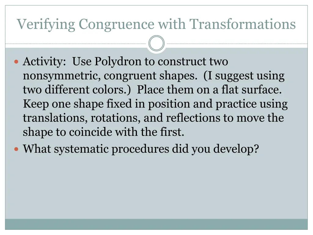verifying congruence with transformations