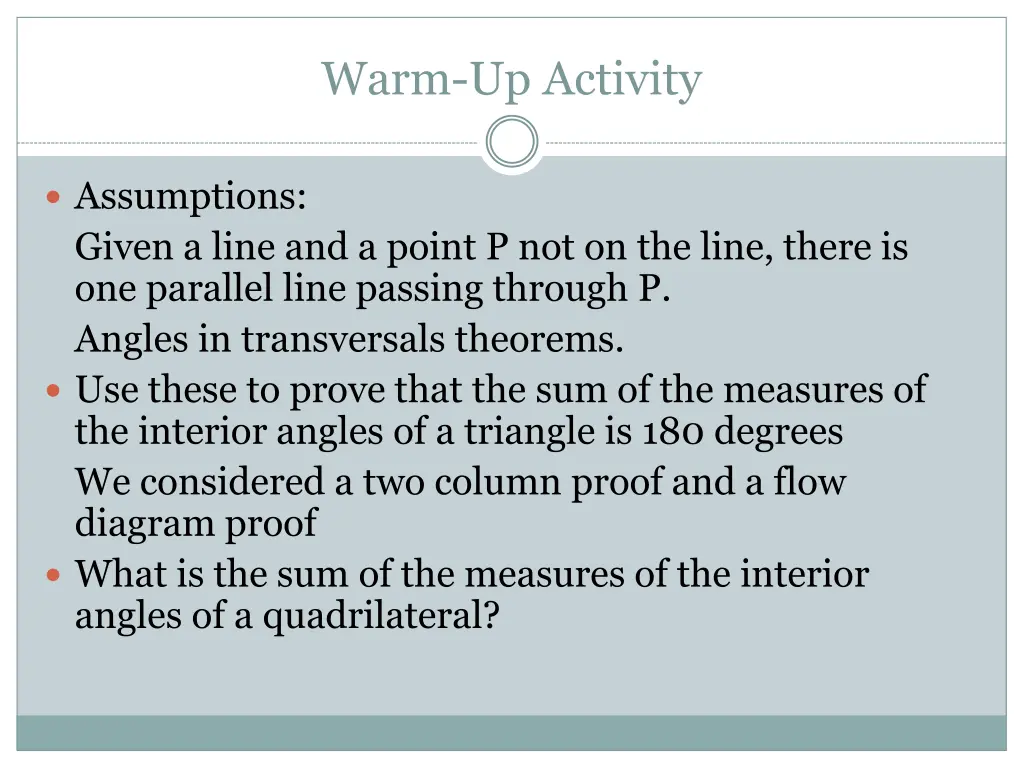 warm up activity 1