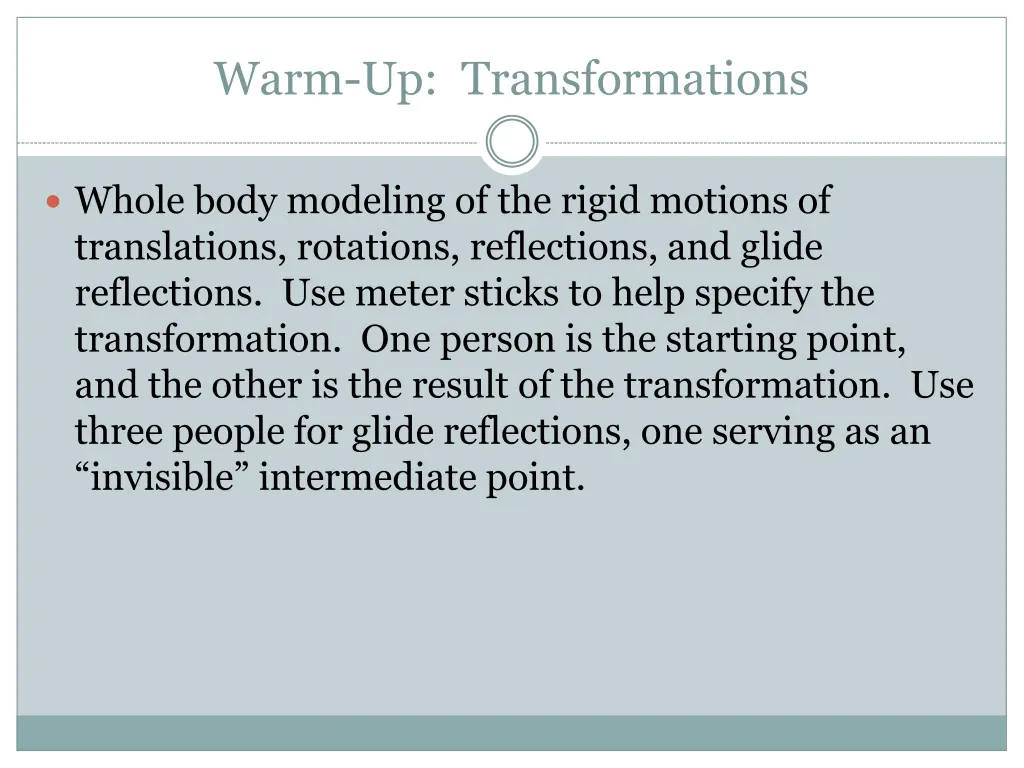 warm up transformations