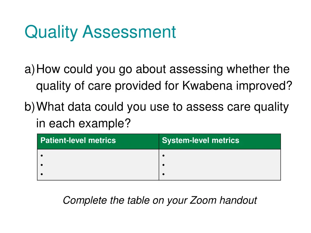 quality assessment