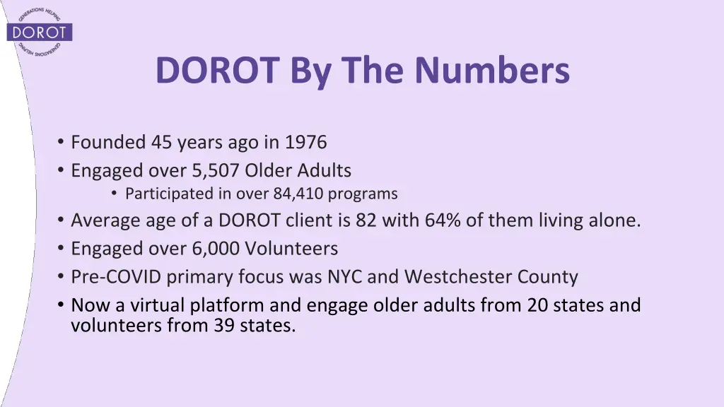 dorot by the numbers
