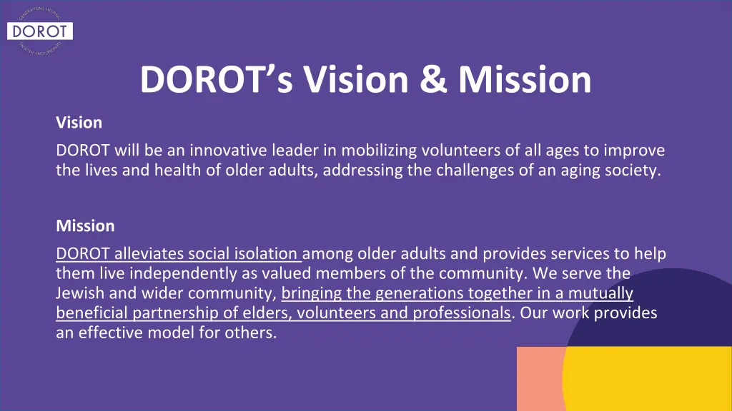 dorot s vision mission