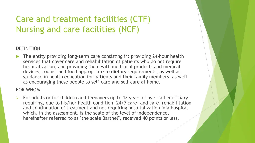 care and treatment facilities ctf nursing