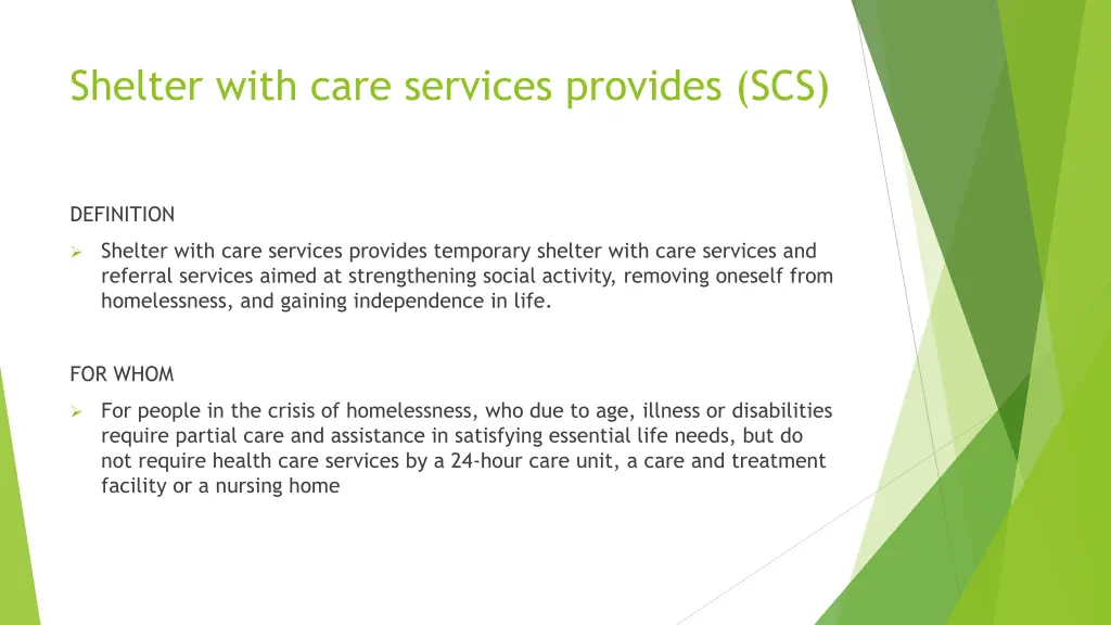shelter with care services provides scs