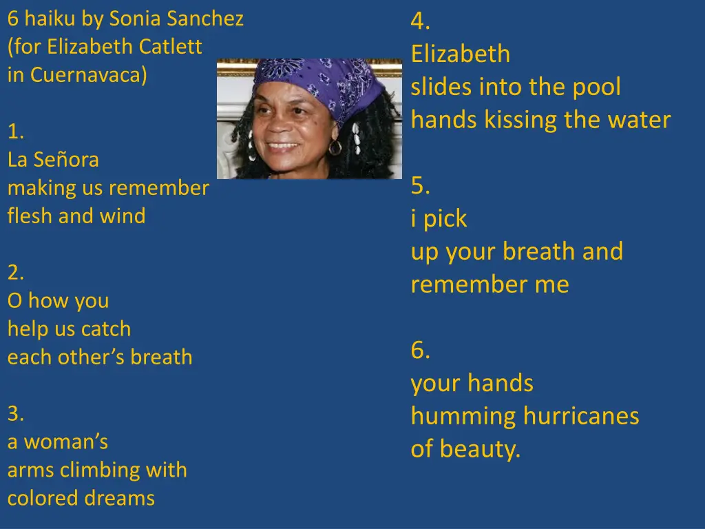 6 haiku by sonia sanchez for elizabeth catlett
