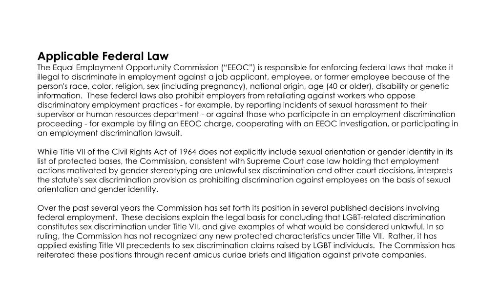 applicable federal law the equal employment