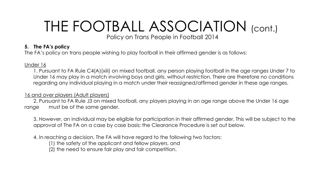 the football association cont policy on trans 4