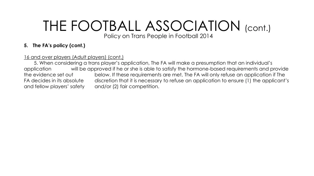 the football association cont policy on trans 5