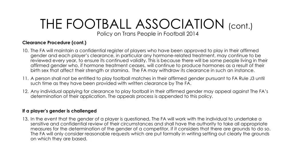 the football association cont policy on trans 9