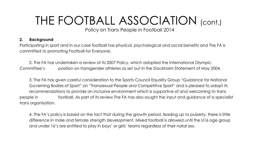 the football association cont policy on trans