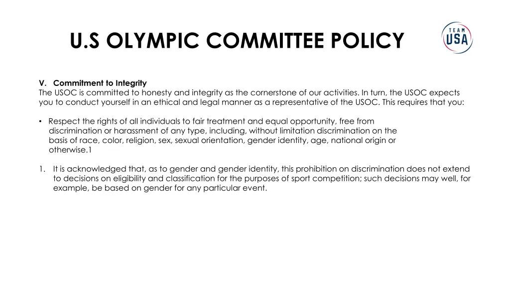 u s olympic committee policy