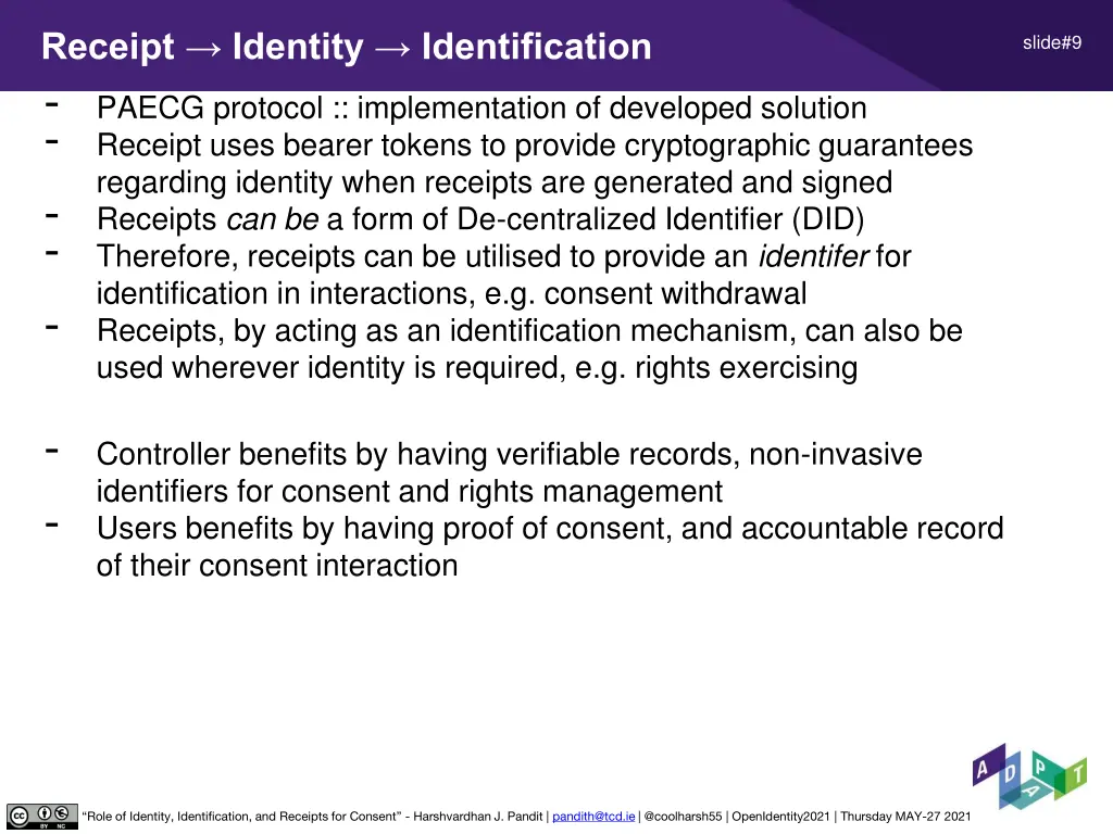 receipt identity identification paecg protocol