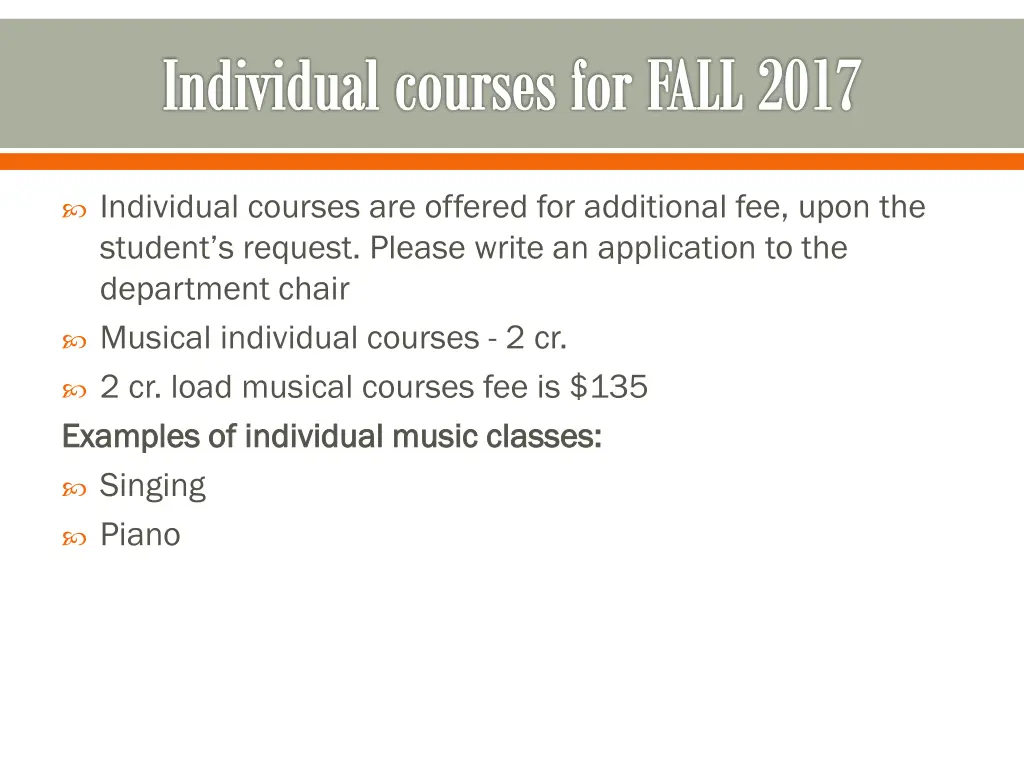 individual courses for fall 2017
