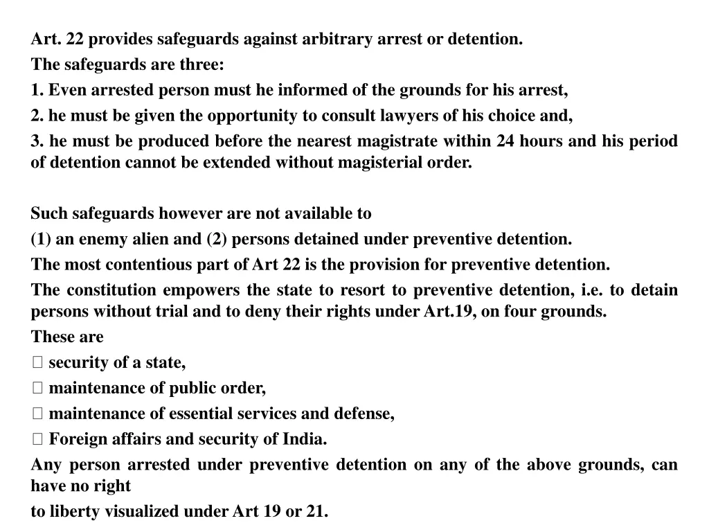 art 22 provides safeguards against arbitrary