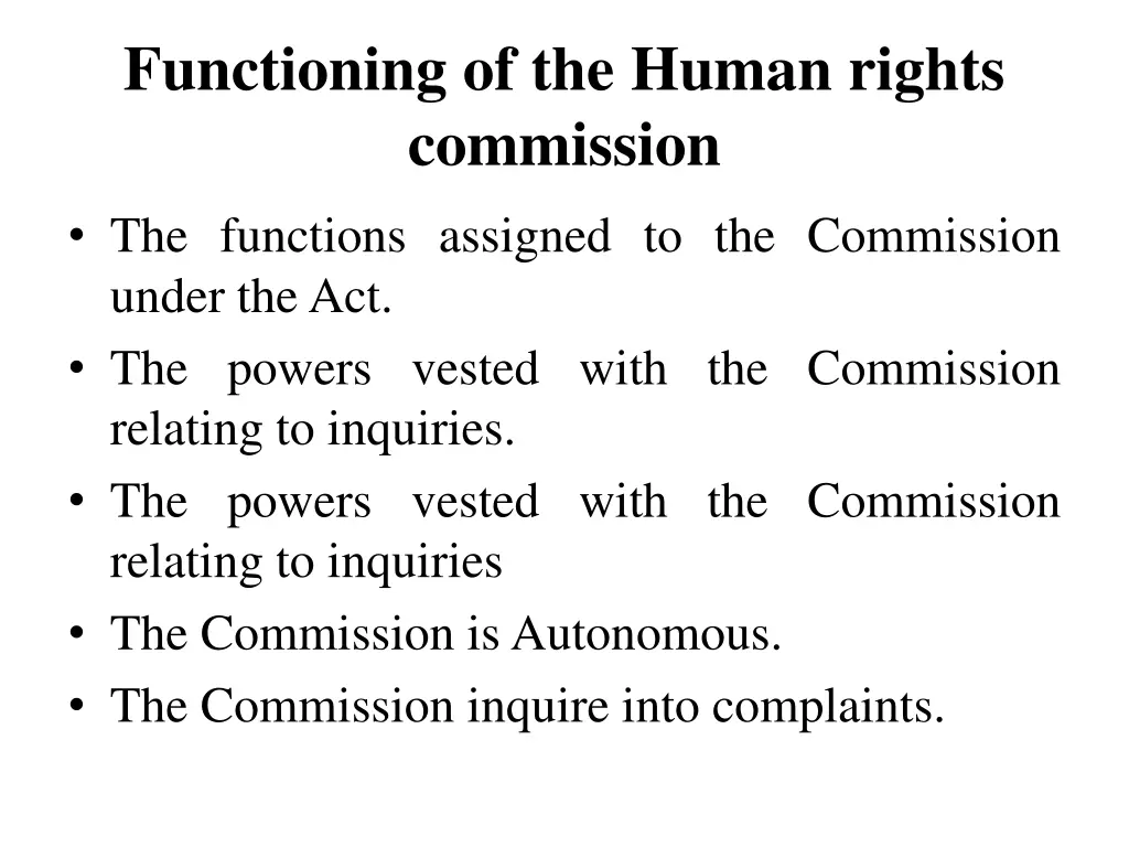functioning of the human rights commission